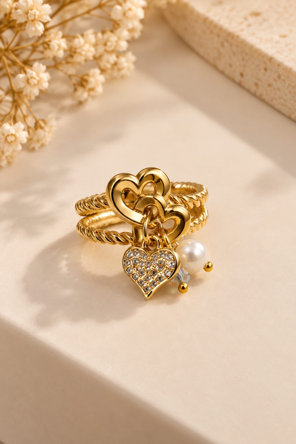 ZEBIA Gold-Plated Heart Charm Ring for Women – Anti-Tarnish Statement Ring