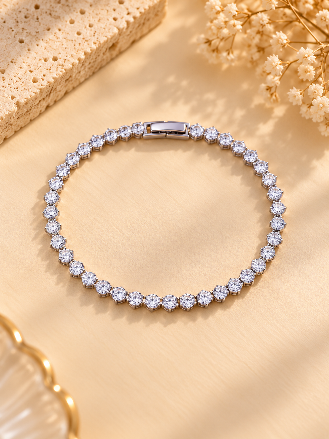 ZEBIA Silver-Tone Crystal Tennis Bracelet for Women