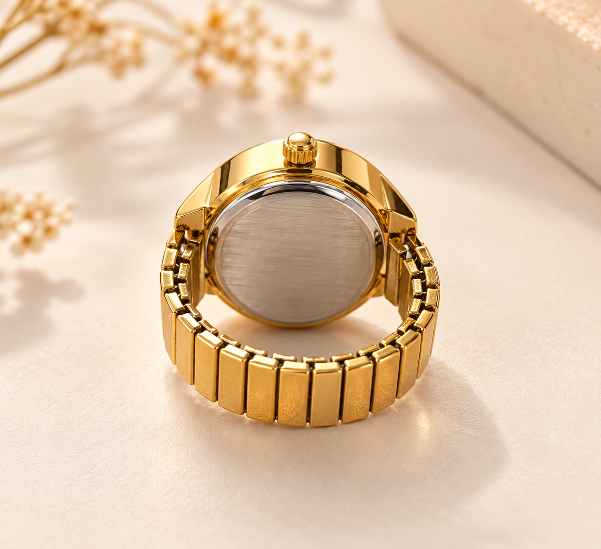 ZEBIA Gold-Tone Ring Watch for Women | Black Dial Statement Finger Watch | Stylish Fashion Accessory