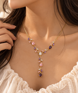 ZEBIA Multicolour Crystal Tulip Necklace – Gold-Tone Floral Statement Neckpiece
