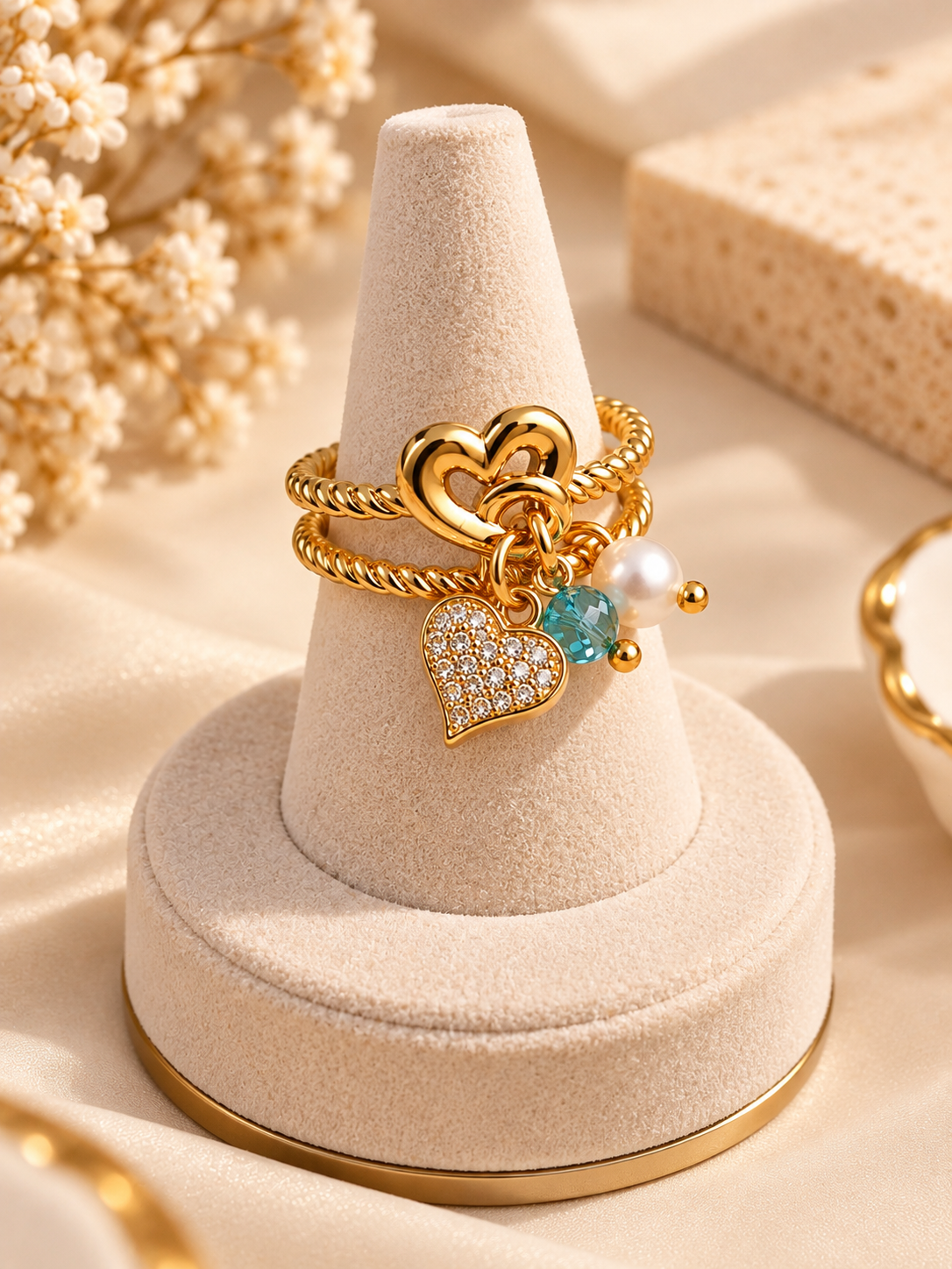 ZEBIA Gold-Plated Heart Charm Ring for Women – Anti-Tarnish Statement Ring