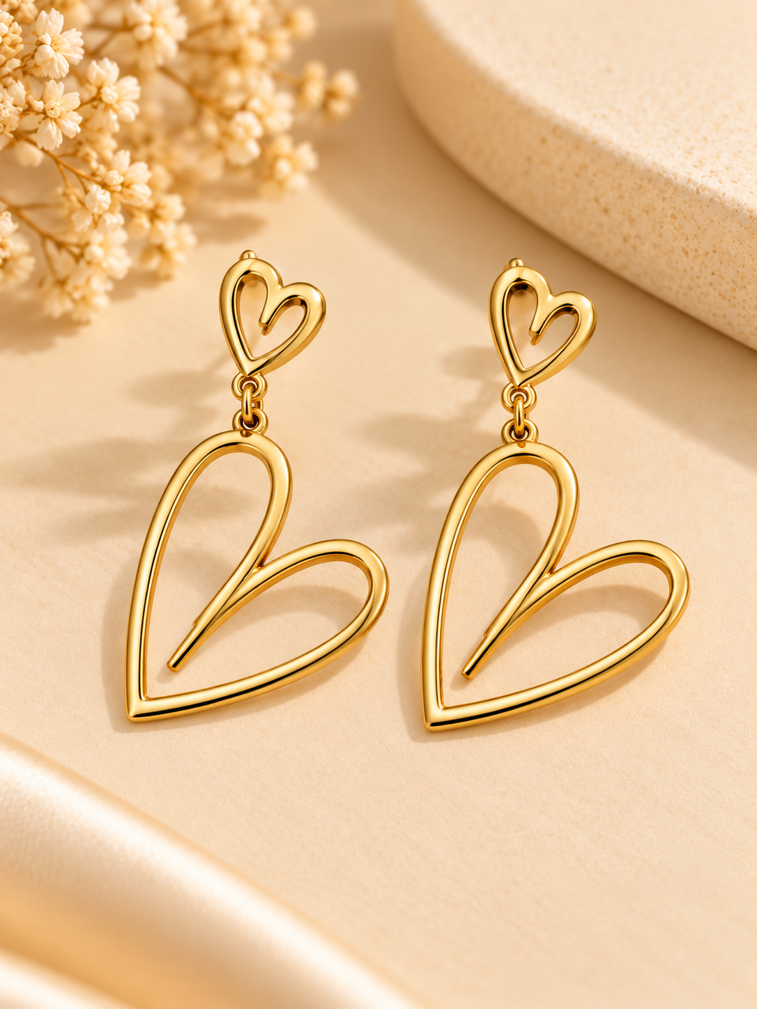 ZEBIA Gold-Plated Anti-Tarnish Stainless Steel Double Heart Drop Earrings for Women
