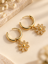 ZEBIA Gold-Plated Floral Hoop Drop Earrings for Women | Sparkling Daisy Flower Earrings