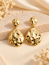 ZEBIA Gold-Plated Stainless Steel Anti-Tarnish Statement Drop Earrings for Women | Hammered Gold Earrings