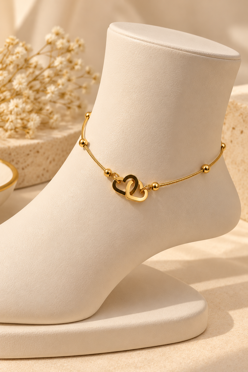ZEBIA Gold-Plated Double Heart Anklet for Women – Anti-Tarnish Stainless Steel Jewellery