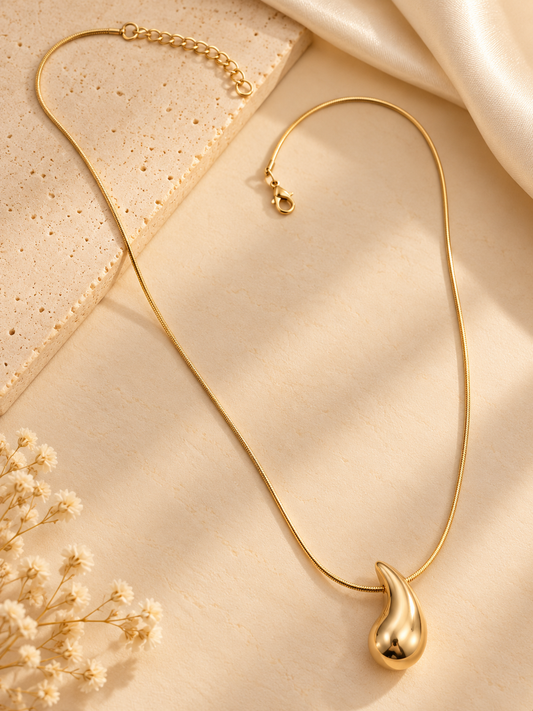 ZEBIA Gold-Tone Teardrop Pendant Necklace | Anti-Tarnish Minimalist Jewellery