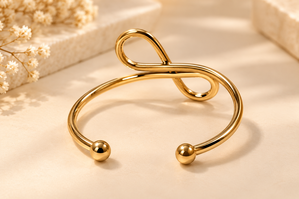 ZEBIA Gold-Plated Infinity Cuff Bracelet for Women – Minimalist Statement Bangle