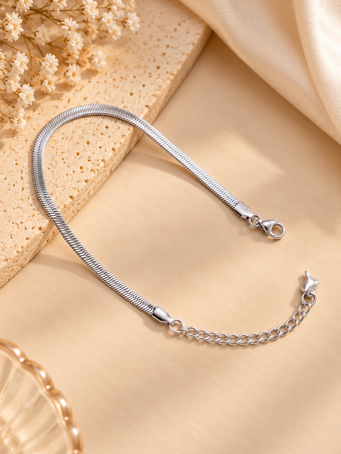 ZEBIA Silver-Tone Stainless Steel Snake Chain Bracelet for Women