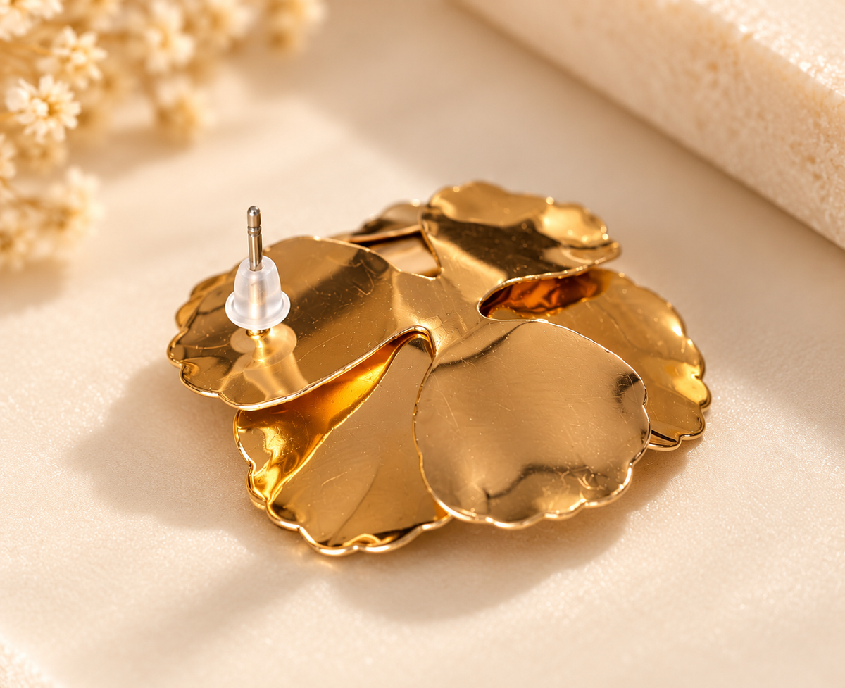 ZEBIA Gold-Plated Anti-Tarnish Stainless Steel Floral Statement Earrings for Women
