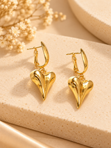 ZEBIA Gold-Plated Puffy Heart Drop Earrings for Women | Anti-Tarnish Stainless Steel