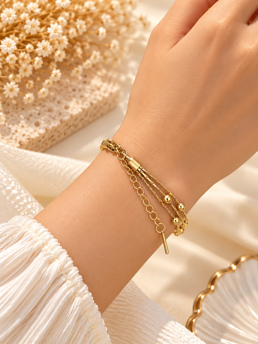 ZEBIA Gold-Plated Multi-Strand Beaded Bracelet for Women