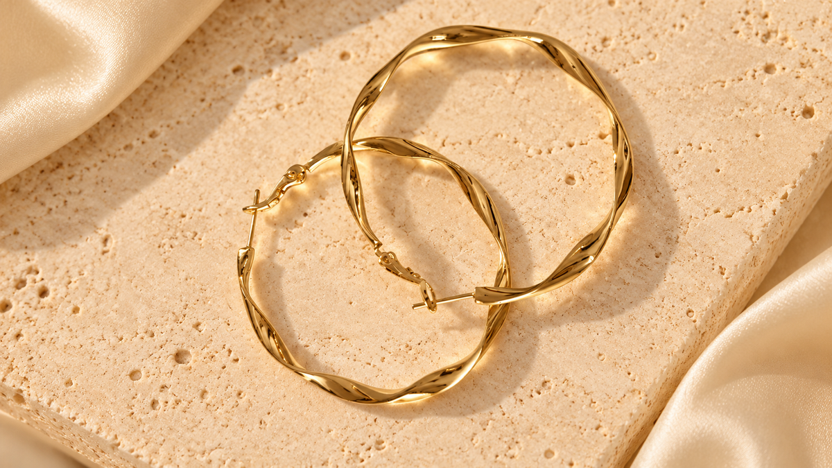 ZEBIA Gold-Plated Anti-Tarnish Stainless Steel Twisted Round Hoop Earrings for Women