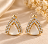 ZEBIA Gold-Tone Crystal Arch Earrings with Cream Triangle Stone